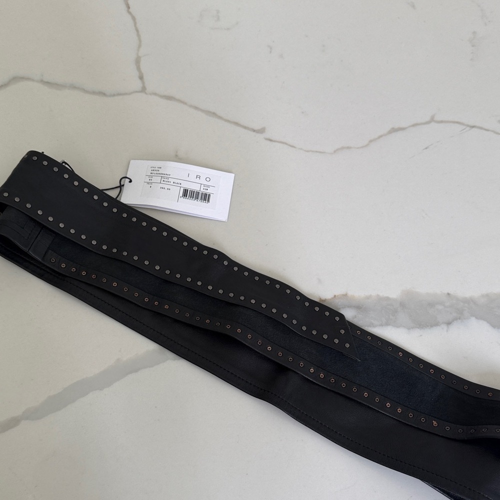 IRO Black Studded Leather Belt Bag Strap - Picture 8 of 8